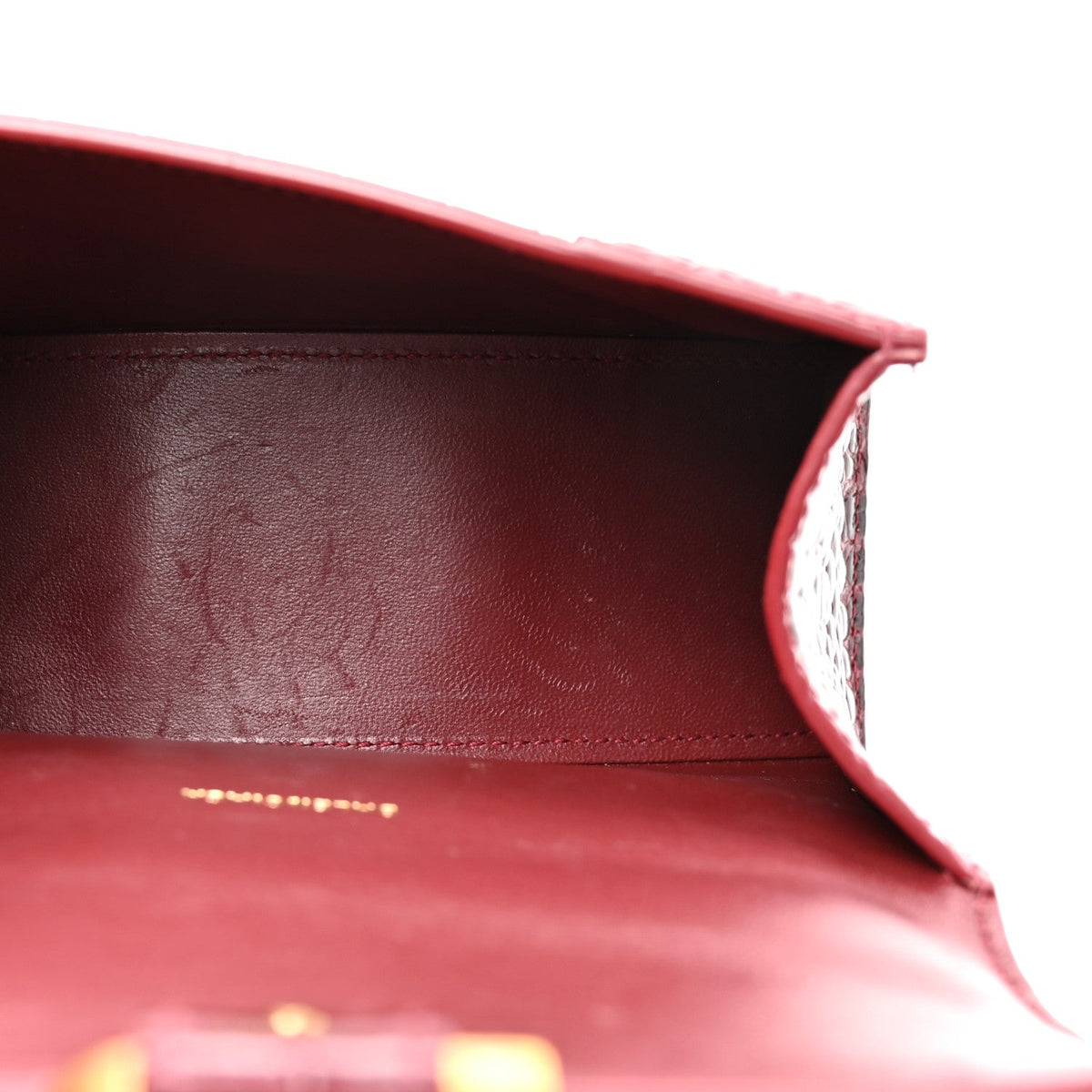 Shiny Calfskin Crocodile Embossed Hourglass Top Handle Bag XS Dark Red