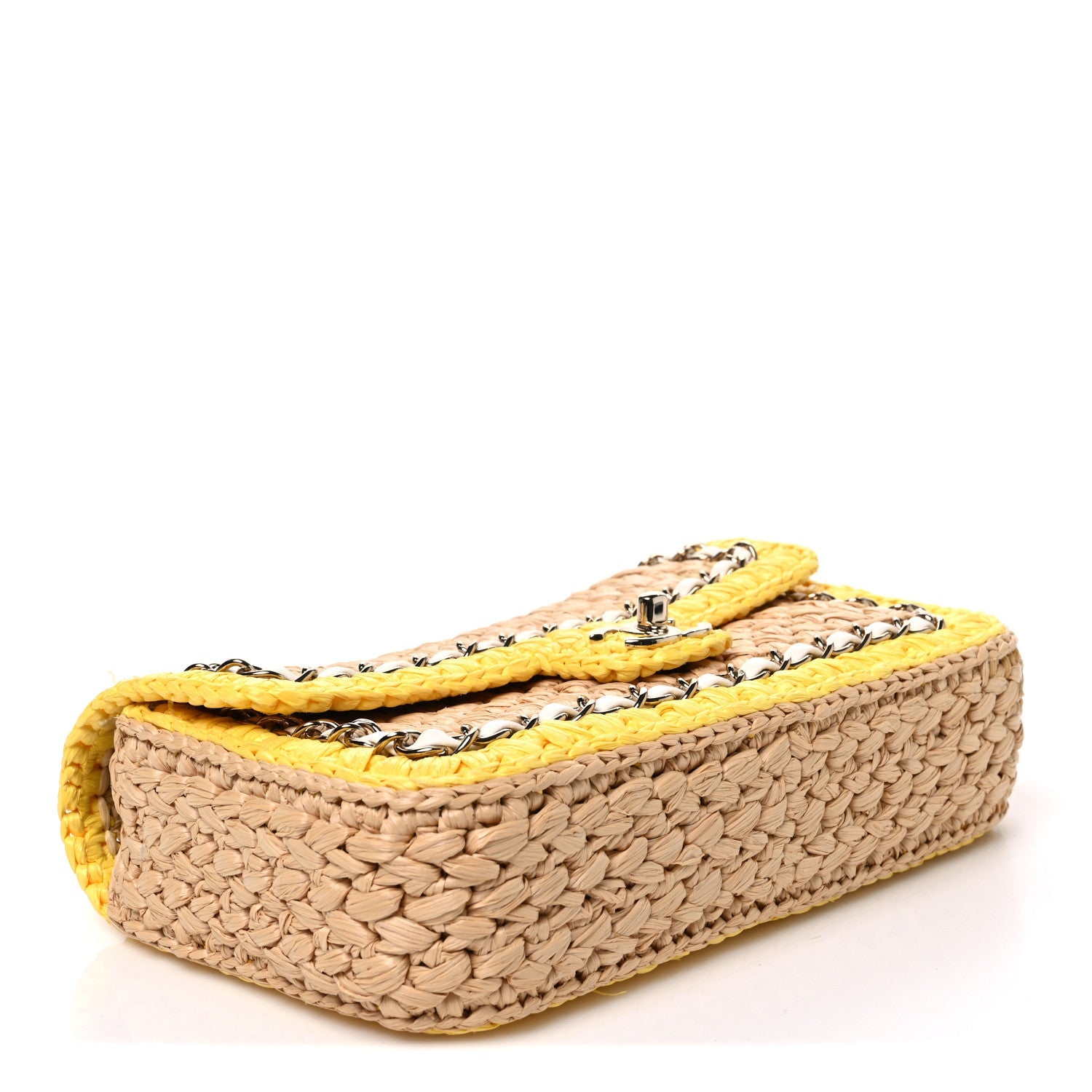 Raffia Chain Venice Beach Flap Bag Beige Yellow