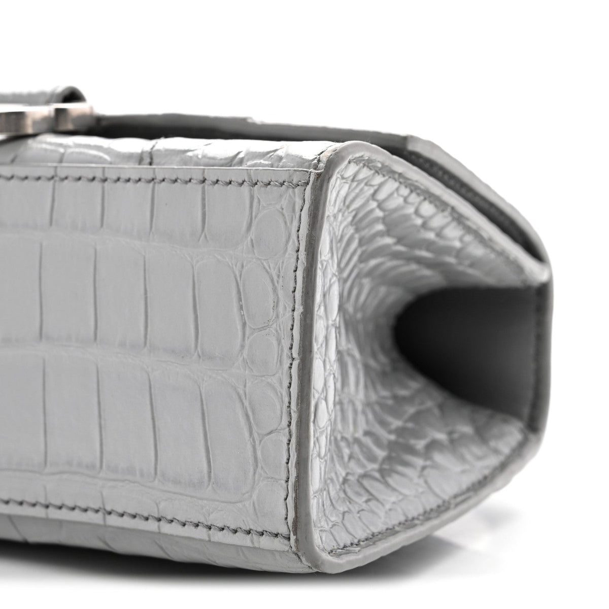 Shiny Calfskin Crocodile Embossed Hourglass Top Handle Bag XS Balenciaga Grey