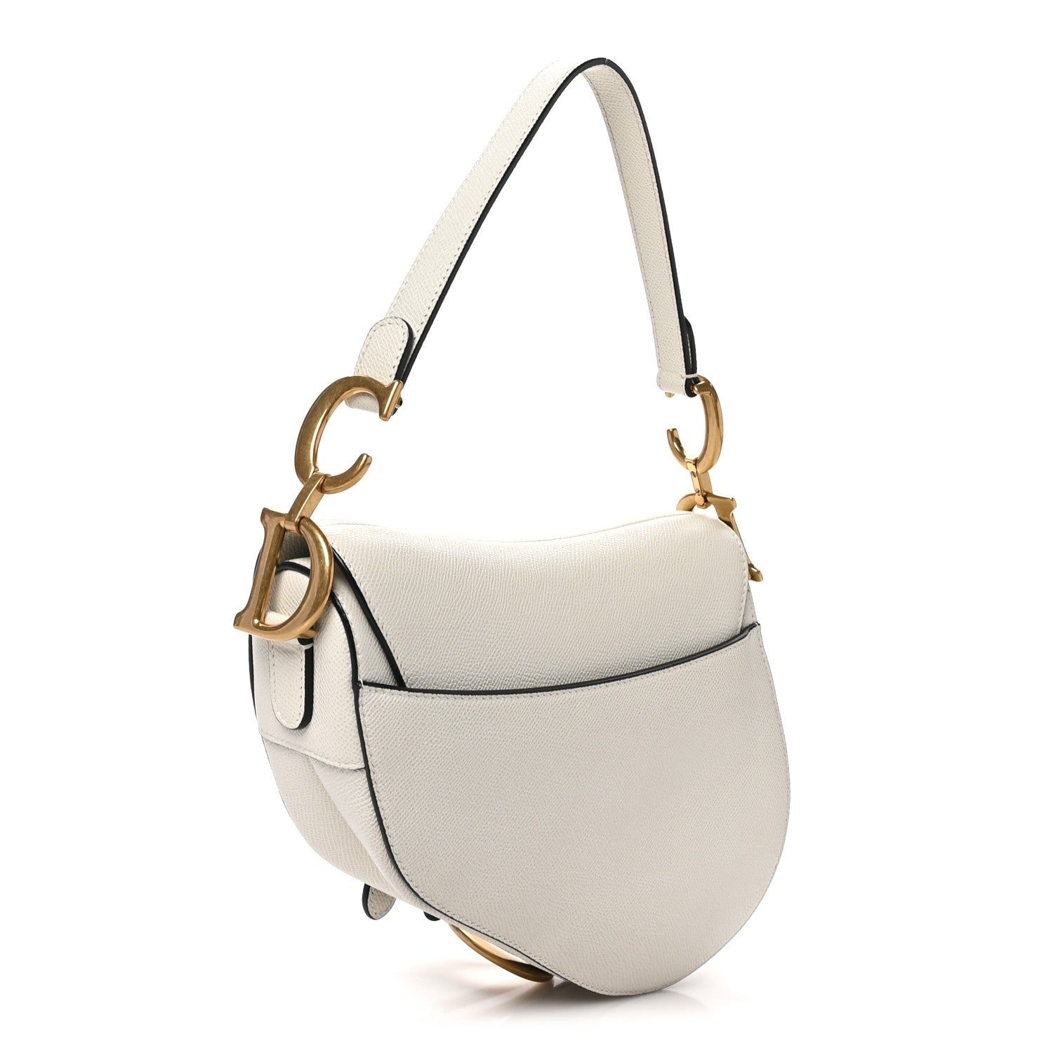 Grained Calfskin Saddle Bag White
