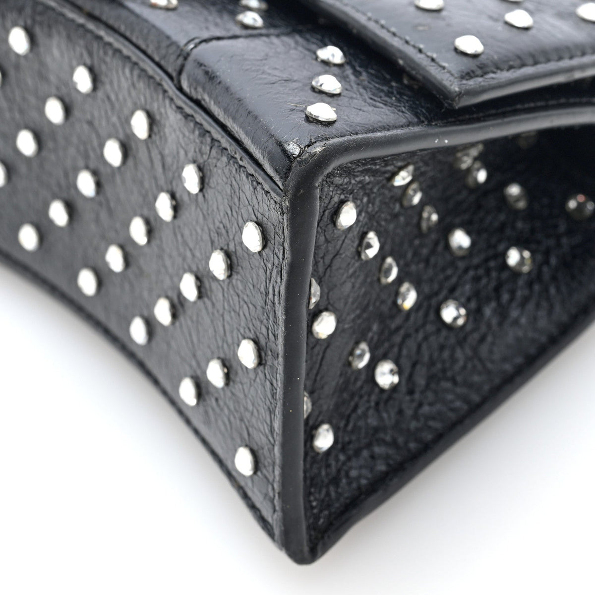 Strass Suede Hourglass Top Handle Bag XS Black Jet
