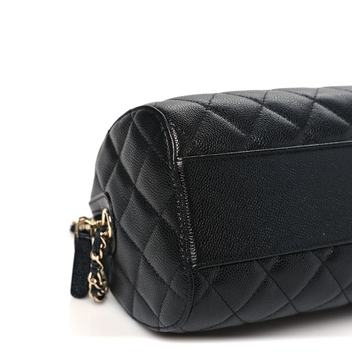 Caviar Quilted Barrel Clutch With Chain Black