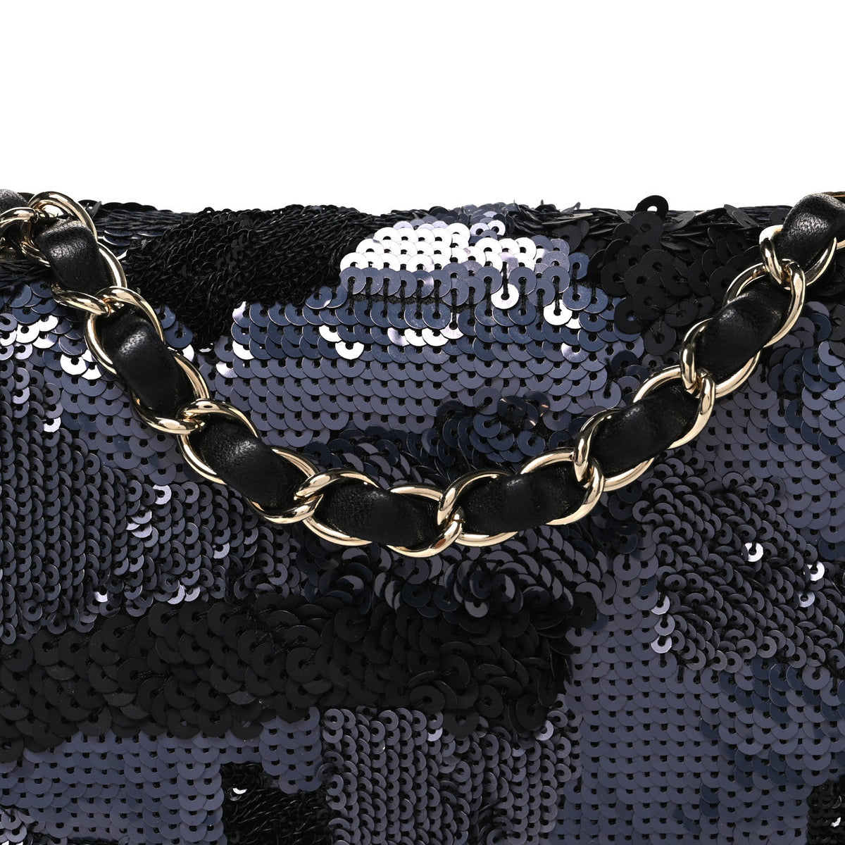Sequin Quilted Medium Single Flap Black