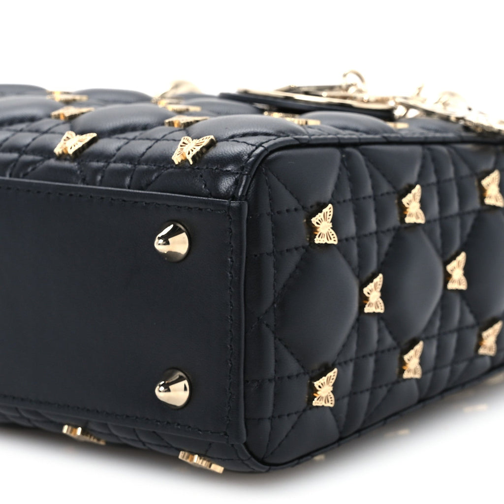 Lambskin Cannage Butterfly Studs Small Lady Dior Black