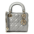 Metallic Lambskin Cannage Mini Lady Dior Grey