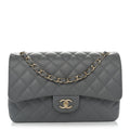 Caviar Quilted Jumbo Double Flap Grey