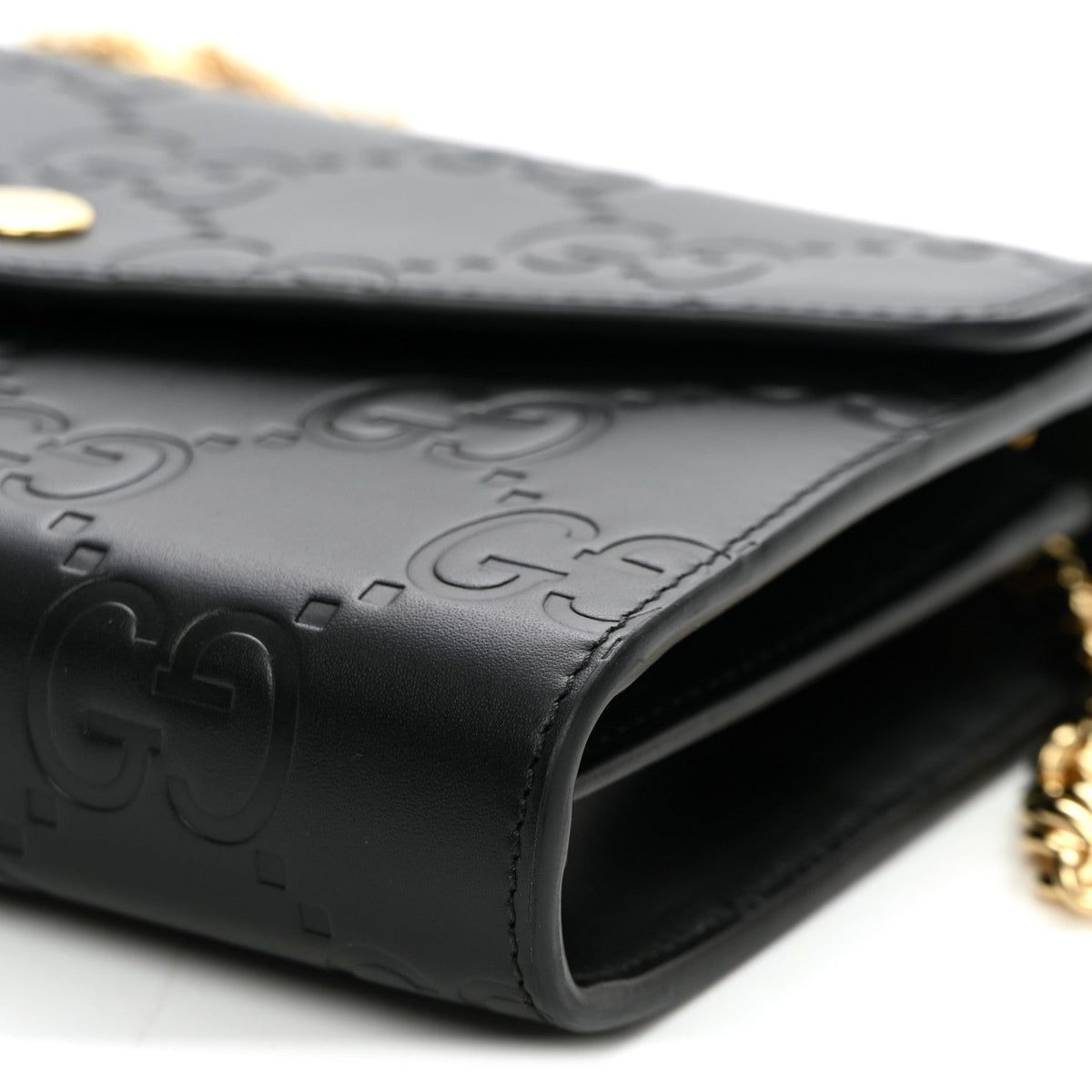 Calfskin GG Debossed Chain Wallet Black