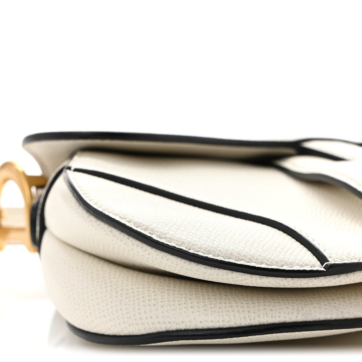 Grained Calfskin Mini Saddle Bag White