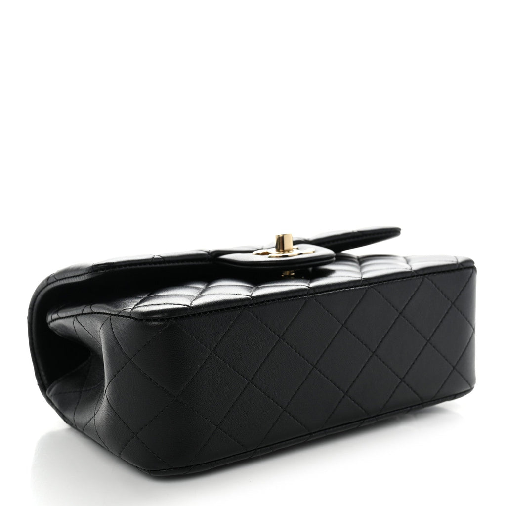 Lambskin Quilted Mini Top Handle Rectangular Flap Black