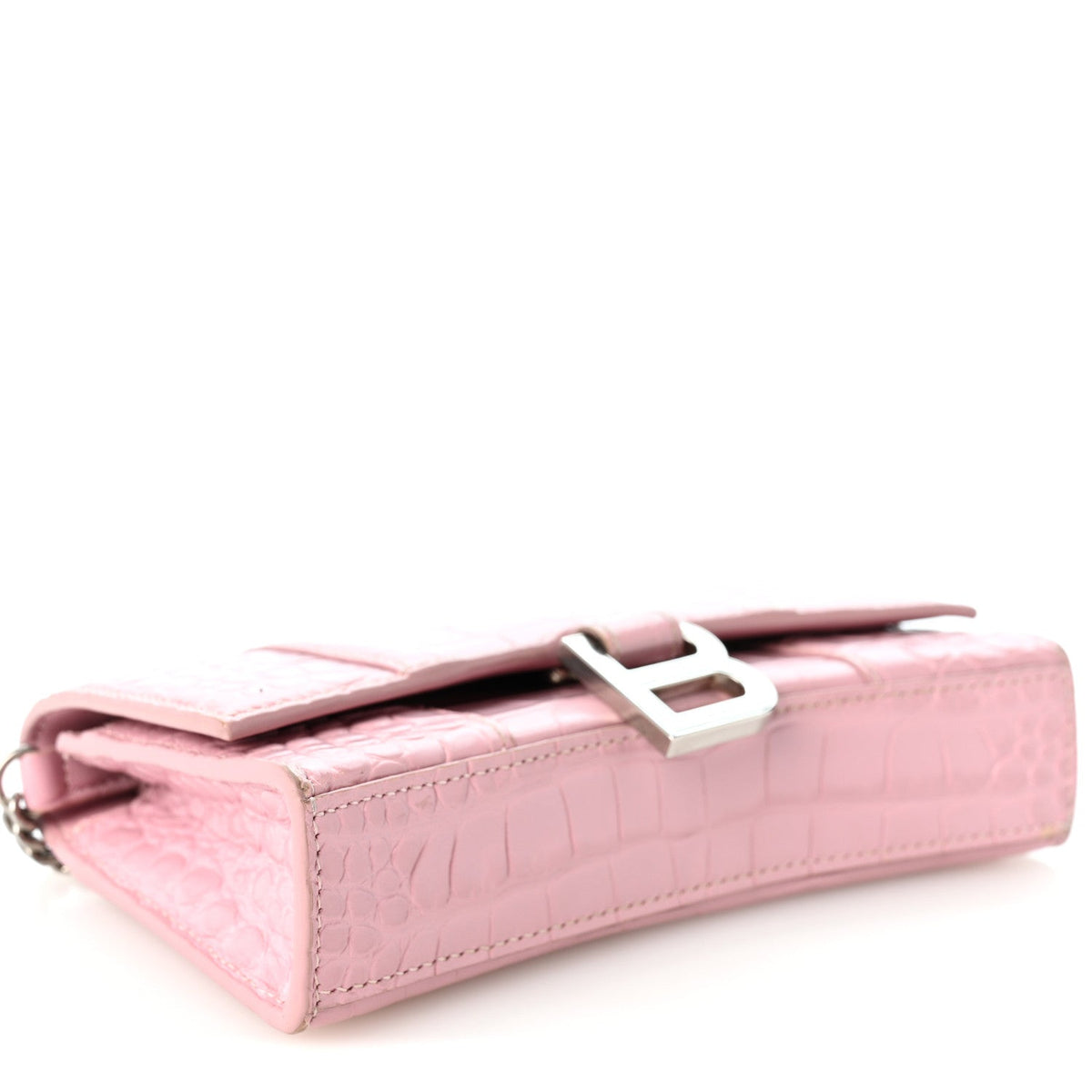 Shiny Calfskin Crocodile Embossed Hourglass Chain Bag Powder Pink