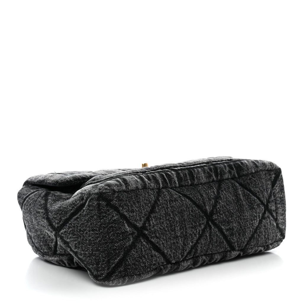 Washed Denim Quilted Large Flap Bag Black