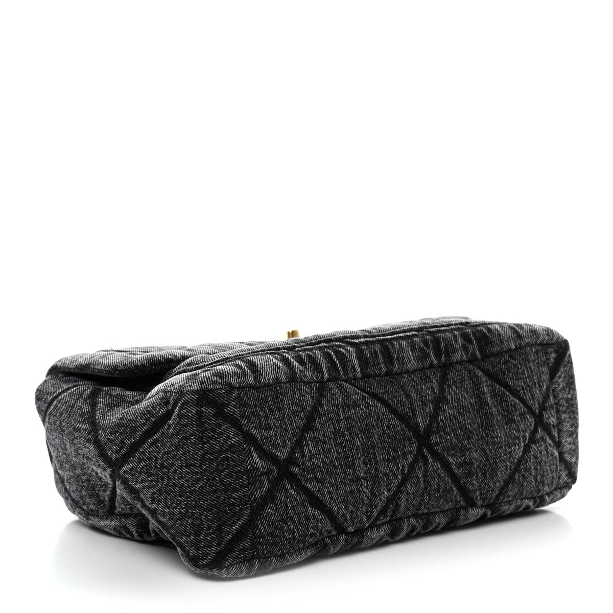 Washed Denim Quilted Large Flap Bag Black